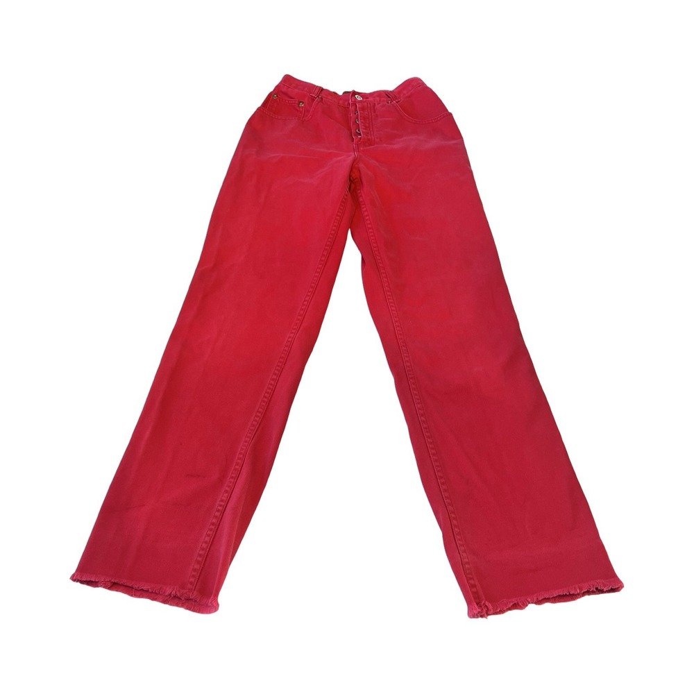 Lawman World Class Denim‎ Womens Red High Waisted Wide Leg Button Fly Jeans 7